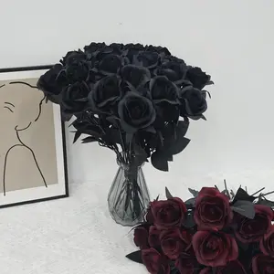 5 artificial black rose bouquets suitable for Halloween decoration realistic and creepy flowers suitable for DIY home decoration at parties Faux Roses Bouquet