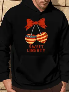 Sweet Liberty-1 Print Hoodie - Long Sleeve, Knit Fabric, Relaxed Fit, Full Size, Fashionable Graphic Print, Perfect for Casual Outings and Daily Wear, Black White Red Grey Navy Fleece Menswear Unisex Breathable
