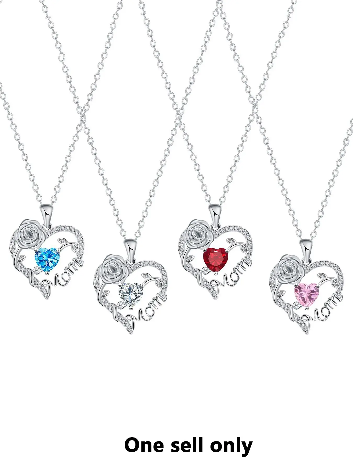Mother's Day Gift: Mom Rose Heart Necklace, Cubic Zirconia Necklaces with FREE Customizable Greeting Card. sparkling cubic zirconia, rose design. Perfect gift for mom, wife, grandma, from daughter/son. Fast shipping