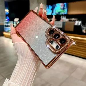 Plating Bling Glitter Case For Samsung S25 S24 S23 S22 Ultra S25 Plus Luxury Gradient Color Rhinestones Case Soft Cover