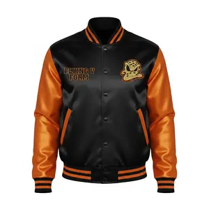 Anaheim Hockey Black & Orange Satin Varsity Jacket