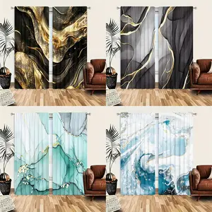 2 pieces of black and gold marble patterned polyester semi transparent curtains, modern four season design, 100% polyester, filter, with pole bag, easy to hang, very suitable for kitchen, laundry room, bedroom, study, living room