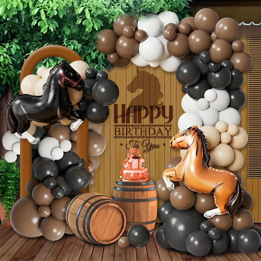 Horse Race Themed Balloon Arch Backdrop Kit, 106pcs/set Farm Horse Shaped Balloon Set, Birthday Party Decoration Supplies for Home & Outdoor, Party Balloons Decorations, Balloon Decorations Kit, Balloon Garland, Balloon Arches Decorations