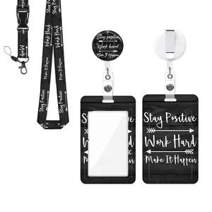 Cool Wind Inspirational Quote Badge Set, Retractable Teacher Lanyard, Style ID Card Holder, Office Wear Accessories, Retractable Badge Scroll