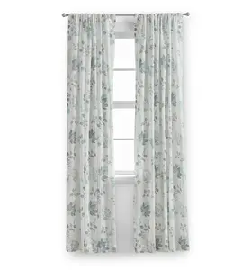 Blue Floral 100% Cotton Indoor Sheer Rod Pocket Single Curtain Panel 50" W x 84"L Light Blue, 50" Wide, Perfect for Indoor Use