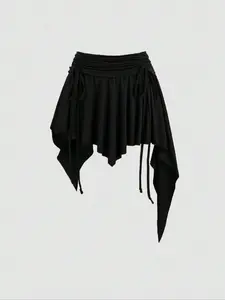 New Drawstring Waist Asymmetrical Ruffle Hem Fitted Short Skirt