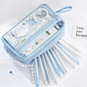 Large Capacity Pencil Case, Multi-Layer Stationery Bag, Desk Organizer, Portable Cosmetic Storage, Washable, Multiple Colors Available, Office Supplies, Writing Stationery