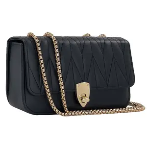 Elegant Quilted Chain Crossbody Bag, Chic Black Quilted Chain Bag, Luxury Geometric Stitch Shoulder Bag with Lock Clasp