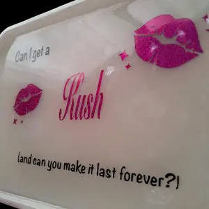 White Glitter Tray with Pink Lips Design