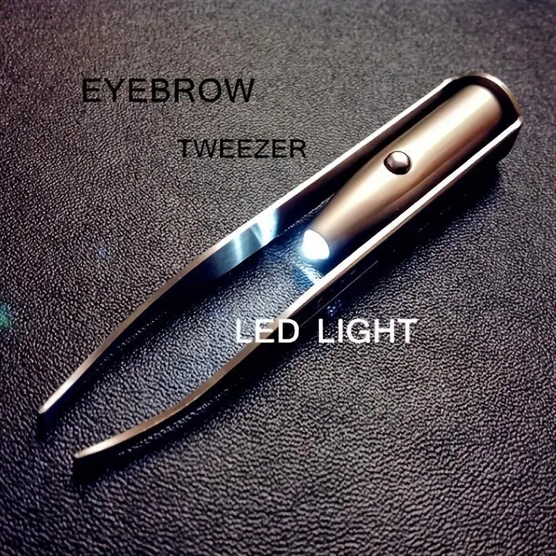 [Upgraded Brow Tweezers] Portable Upgraded LED Light Brow Tweezers | Precision Makeup Tool with Intelligent Design for Perfect Eyebrow Shaping and Fake Lash Application, Battery Powered, Brush Head | Includes Button Battery Beauty Tool