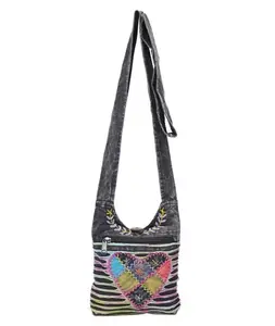 Caravan Closet Heart Patched Cotton Mini Hobo Bag