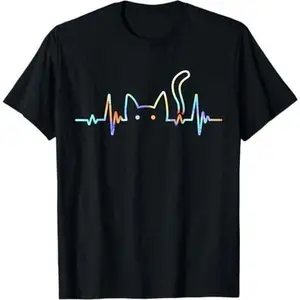 Heartbeat Cat Lover Animal Silhouette Cute Cat T-Shirt