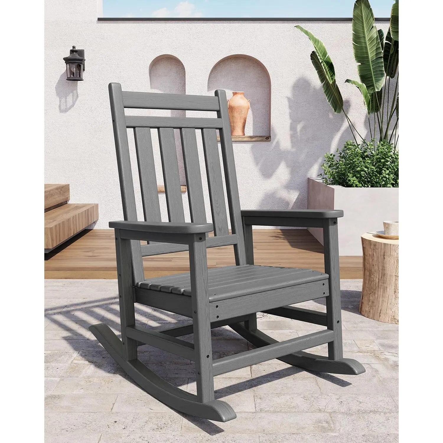 Garvee All-Weather Outdoor Rocking Chairs Set of 2 with Side Table - High Back HDPE Porch Rockers for Adults - Durable Poly Lumber Patio Furniture - Ideal for Garden, Lawn, or Porch - , Outdoor Seating, Lounge Chair Outdoor
