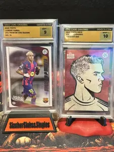 25-26 Topps Uefa Club Competitions - UCL Team of the Season Lamine Yamal #10 Graded Mint 9 and 2025 Topps Decon Viktor Gyokres Artistry Red Graded Mint 10