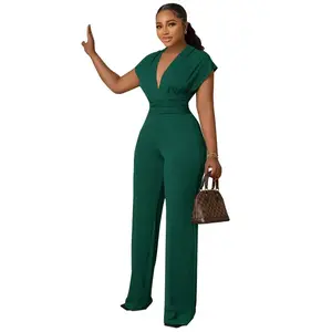 Emerald Elegance Wrap Waist Jumpsuit
