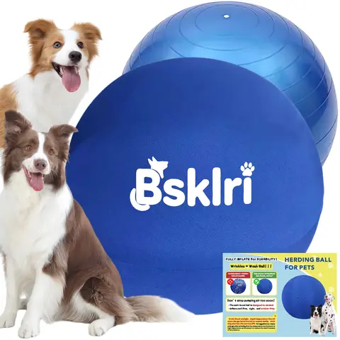 Interactive Herding Ball for Dogs - Inflate & Go Exercise Aid, No Full Inflation Needed, Push & Chase Ball Toy, Supervised Interactive Outdoor Play, Boosts Physical & Mental Stimulation,familyfun