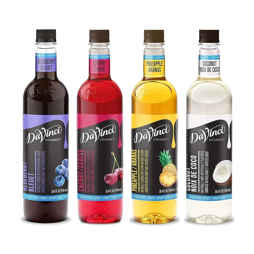 DaVinci Gourmet 4 Pk Syrup 750ml Bottles for Coffee Lemonade & Dirty Soda Enhancer Customized Beverage Experience Sweet Sugar Flavor Caramel
