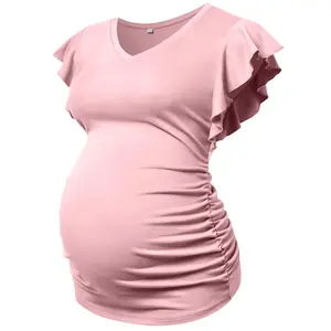 Maternity short-sleeve top, sports casual style, pink T-shirt for summer, maternity wear