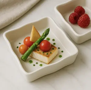 2 Pack White Ceramic Square Plates, 5.25"x5.25" Wavy Rim Deep Dishes, 1.25" Depth for Appetizer, Dessert, Dip