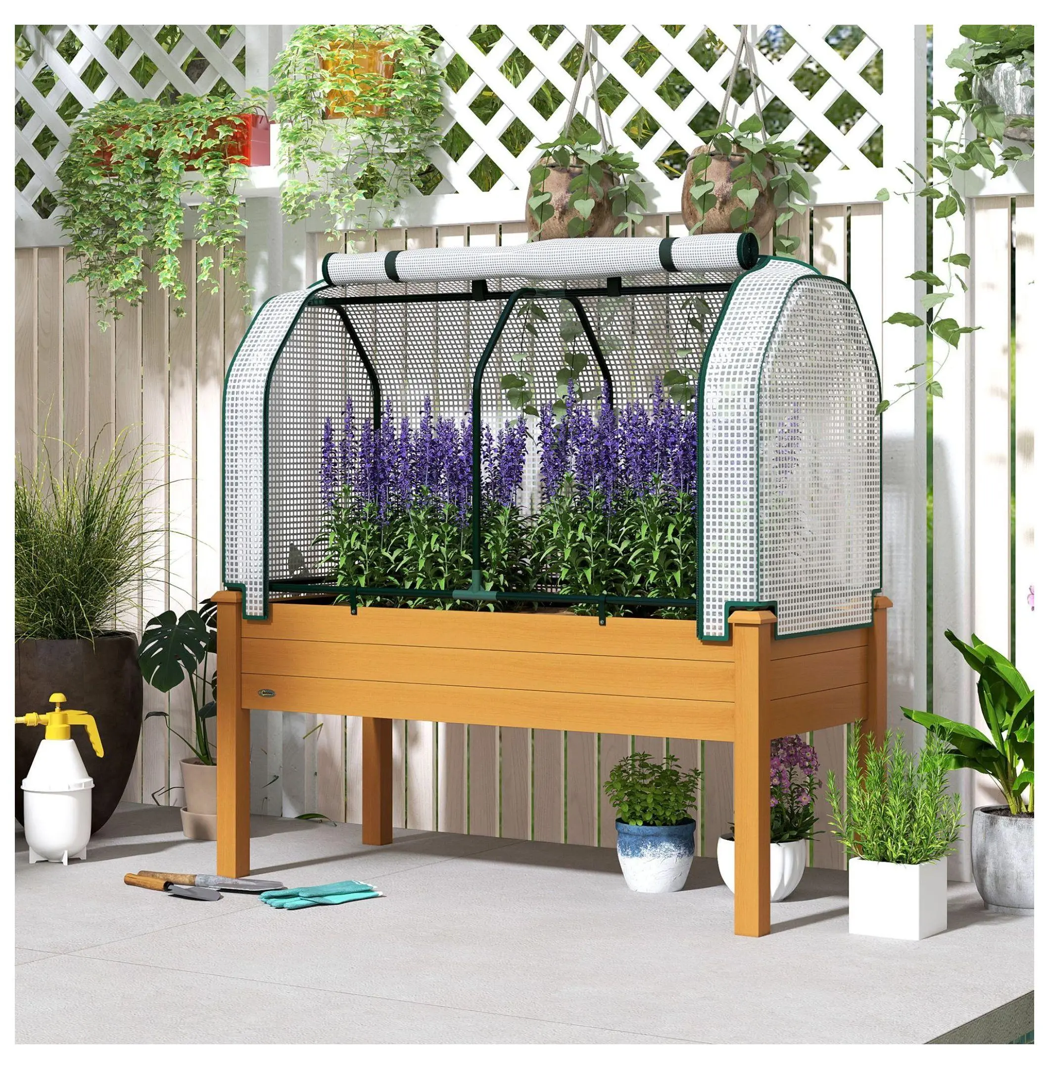 Large Size Rectangular Raised Garden Bed with Greenhouse Cover, 48x22x46" Outdoor Planter Box for Vegetables, Flowers, Rectangular Bed