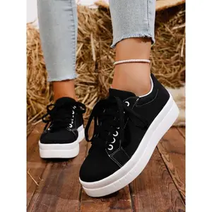 Women's Casual Platform Sneakers ?C Comfortable Lace-Up Canvas Shoes, Thick Sole, Perfect for Daily Wear & Travel