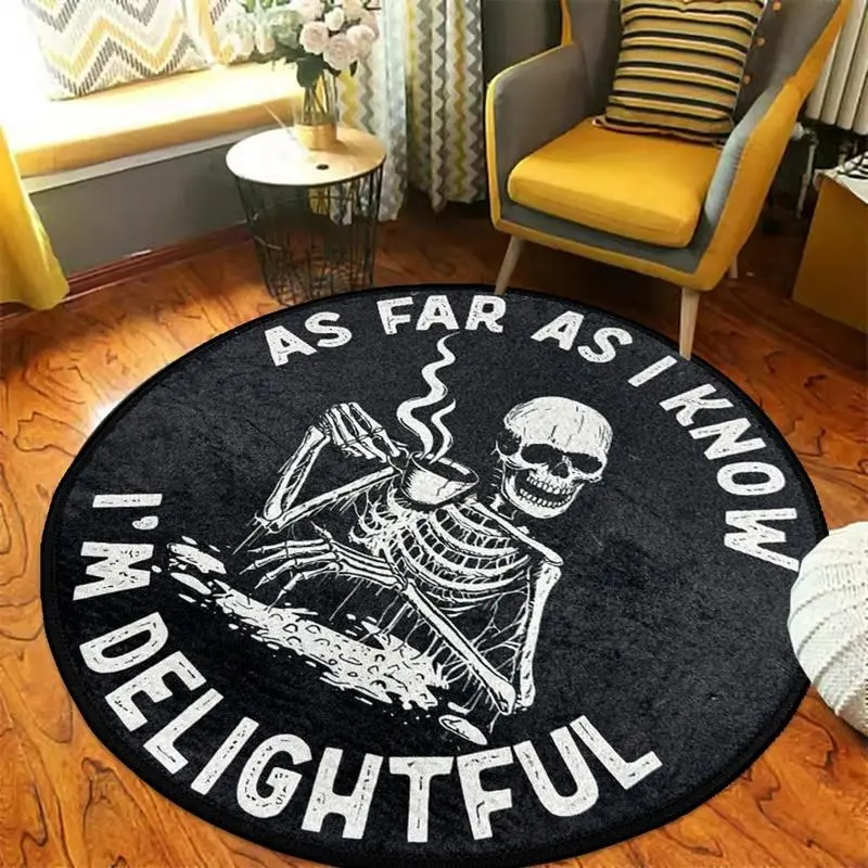 Gothic Skull Pattern Round Rug, Soft Thick Velvet, Non-Slip Backing, Perfect for Kitchen Hallway Living Room Bathroom Halloween Decor Gift