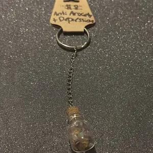 Anti-Anxiety Depression Crystal Bottle Keychain with Chain for Stress Relief and Mood Boost
