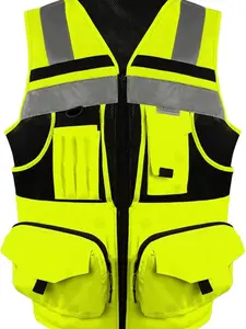 Safety Vest knitted and Oxford Hi-vis Vest with pockets Bright Construction Workwear for men women