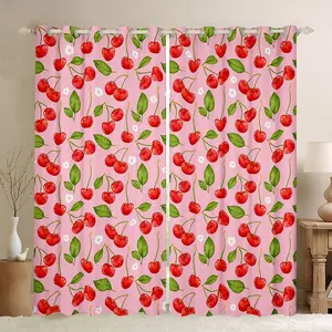 Cherry Curtains,(2 Panels) Tropical Fruit Print 30%-50% Blackout Curtains,Sweet Cherry Print Darkening Drapes,Floral Print Window Treatments