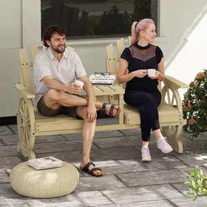 2-Seat Wooden Garden Bench with Center Table