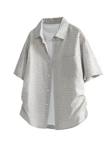 Unisex Casual Loose Fashion Short Sleeve Shirt, Trendy Striped Print Cotton Comfortable Layering Jacket, Perfect Gift for Couples, Menswear