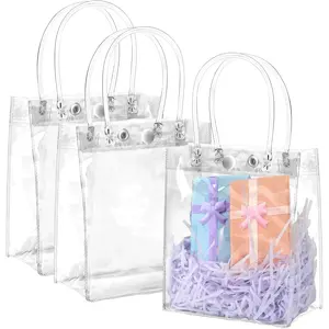21 count Small Clear  Bags with Handles, 5.1 x 5.9 x 2.8 Inch Clear Plastic Party Favor Bag Transparent Goodie Tote Bag  Wrap Bags Bulk for Wedding  Shower Birthday Mother's Day