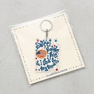 Sweet Potato Pie Acrylic Keychain, Funny Patriotic 4th of July Keyring, Americana Dessert Bag Charm, Red White Blue Gift Accessory