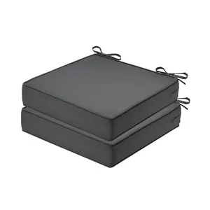 Garvee Patio Chair Cushions for Outdoor Furniture 22x22x4 Inch Set of 2, Waterproof Outdoor Seat Cushions, Garden Sofa Couch Thicked Chair Cushions with Ties, Dark Gray