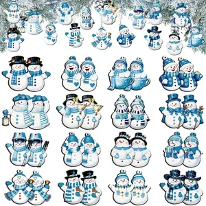 32 count Winter Snowman  Ornaments, Christmas Winter Decorations  Ornaments Watercolor Snowman  Cutouts with Rope for Xmas Tree Decoration