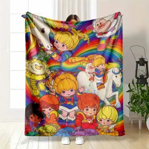 Rainbow Brite 80s Retro Cartoon Blanket Ultra Soft Flannel Fleece Cozy Warm HD Print Starlite Color Kids Magical Horse Bedroom Couch Sofa Throw Decor Decorative Throw Perfect Birthday Gift Christmas Gift for Nostalgia Fans Adults Women Men Vintage Style