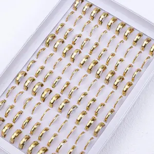 50Pcs/Lot  Smooth Stainless Steel Ring For Men Women Party Wedding Finger Jewelry Accessories Mix Width 2/4/6mm