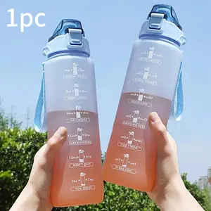 Gradient Color Water Bottle, Frosted Finish Space Cup, Portable Lanyard Sippy Cup Design, 1000ML Gym Sports Water Jug, Fitness Workout Hydration