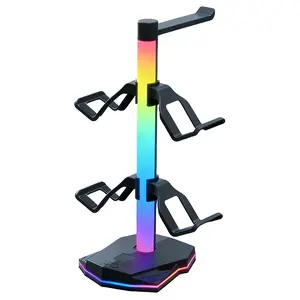 Ps5 Game Controller Stand Compatible with Multiple Controllers, Headset Holder Display Rack, Multi-Interface USB Expansion, RGB Atmosphere Light, Console Accessories