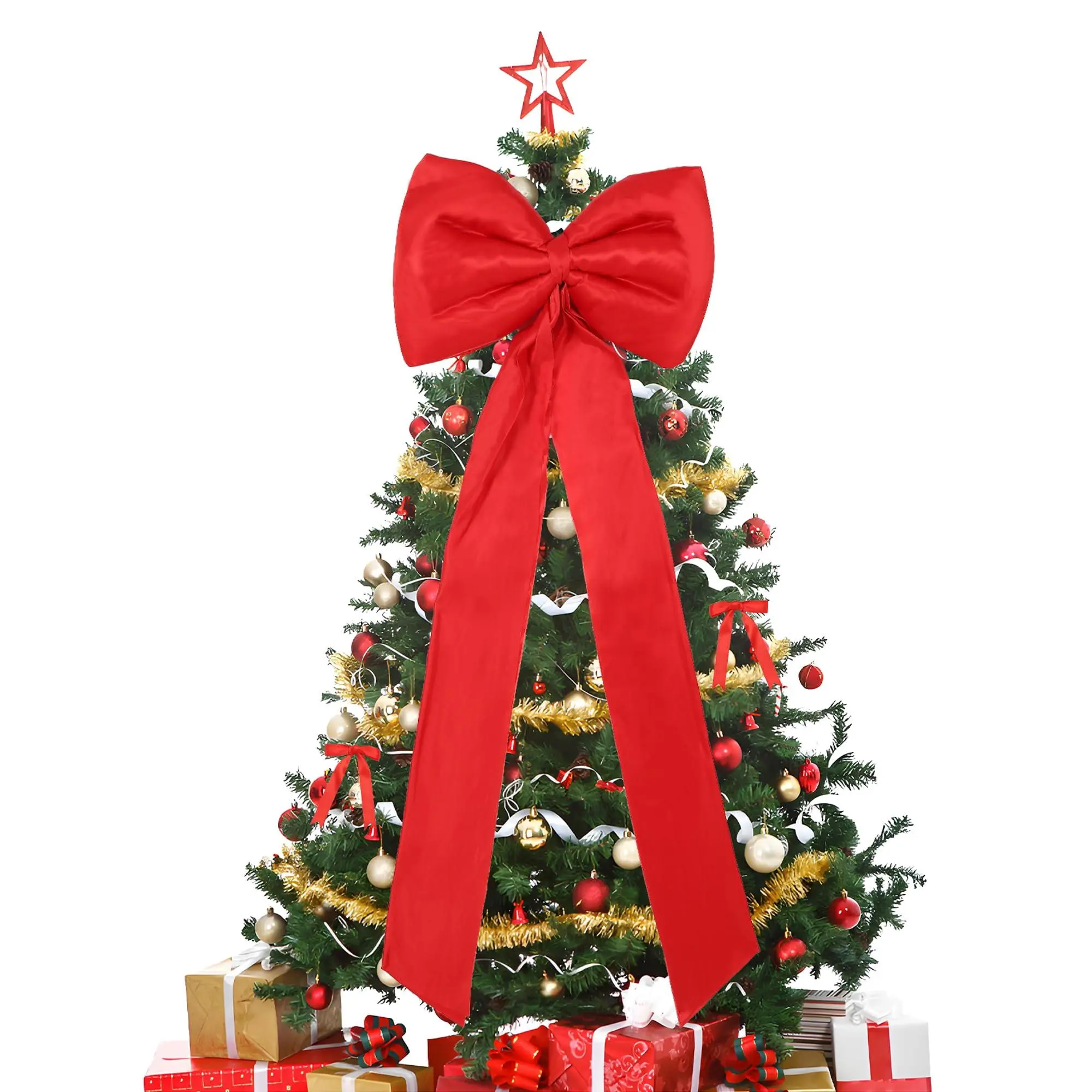 Garvee Christmas Decorations - 18 inch Big Christmas Bows & 24 Short Ribbon Bows for Xmas Tree - Giant Satin Bow for Tree Topper Window Mantle Wall Door Decor,Red,A