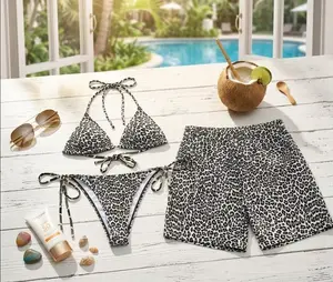 [Hot Summer 2026] - Couple White Leopard Print Bikini Set and Hawaiian Shorts, Wild Matching Summer Beach Outfit