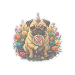 Pug Unicorn Lollipop Sticker | Kiss-Cut Sticker