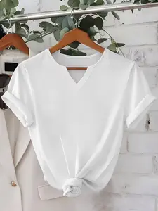 Women's V Neck Short Sleeve T-Shirt Top, Solid Color, Breathable Comfort, Loose Fit, Ideal for Spring Summer, Casual Style