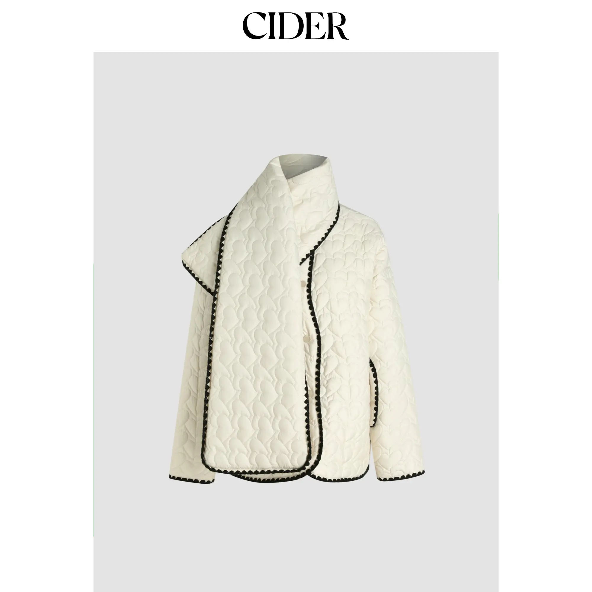 Cider Women's Geometric Print Longline Outerwear Coat with Round Neck, Pockets and Matching Scarf