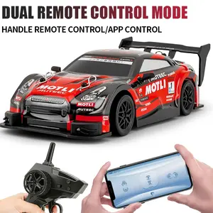 1:24 4WD High-Speed RC Controlled Drift Car, Remote Control & APP Dual Mode, LED Lights, Rechargeable Battery, Drift & Racing Tires, 2 AA Batteries Not Included, RC Toy Gift for Boys & Girls Teens
