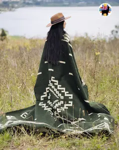 Chrysanthemum Alpaca Blanket Bohemian Design Soft Cozy 80% Alpaca 20% Acrylic Handmade Queen Size 74x94 Inches Warm Stylish for Cuddling with Stripe Pattern