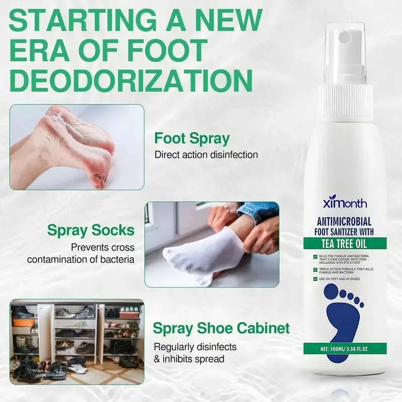 Foot Spray with Tea Tree Oil – Foot Sanitizer for Foot Odor – 3.38 fl oz Bottle, Foot Care Tool, Detox Foot Pads, Moisturizing, Moisturizer, Hydrating Foot Care Product Foot Care Cream, Dry Hydrate Moisture