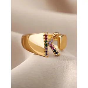 Fashion Alphabet Design Cuff Ring, Punk Style Letter Pattern Open Cuff Ring For Women & Men, Fashion Jewelry Accessories For Party, Daily Clothing Decor Adjustable Initial Rings