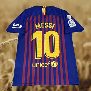 18-19 Season Home Red and Blue Short-Sleeve No. 10 Messi Football Jersey