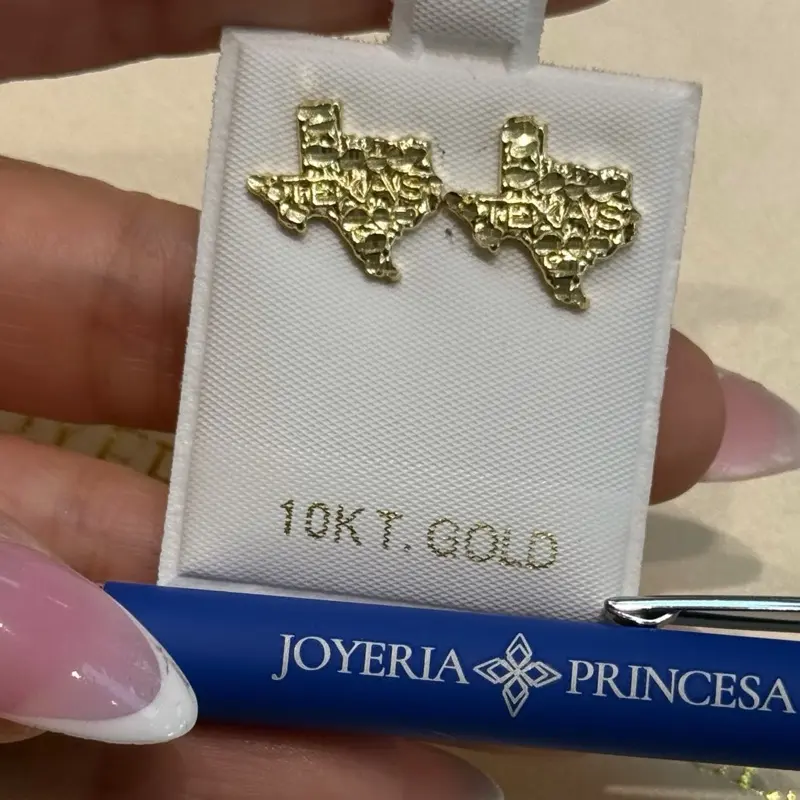 10k Authentic Gold Texas Nugget Earrings Aretes Texas Nugget 10k
